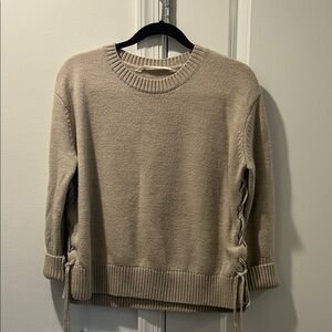 Athleta Taupe Lace-Up Side Crewneck Sweater